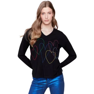 Charlie B Chandail À Manches Longues Heart Stitch V Neck - Femme