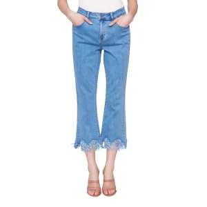 Charlie B Pantalon Cropped Jeans with Fringed Hem - Femme